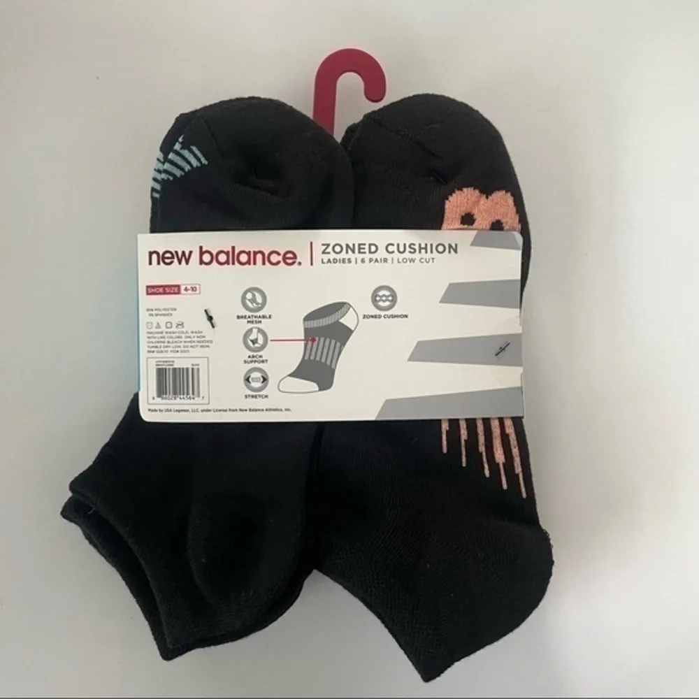 New Balance women’s low cut socks black 6 pack size 4-10 - Picture 2 of 2